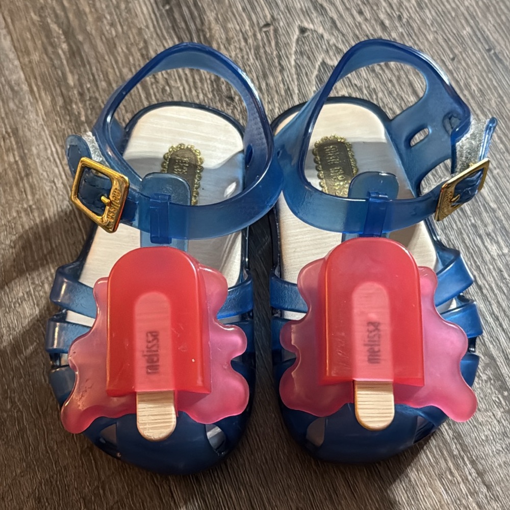 Mini Melissa Blue Jelly Sandals with Pink Popsicle Detail